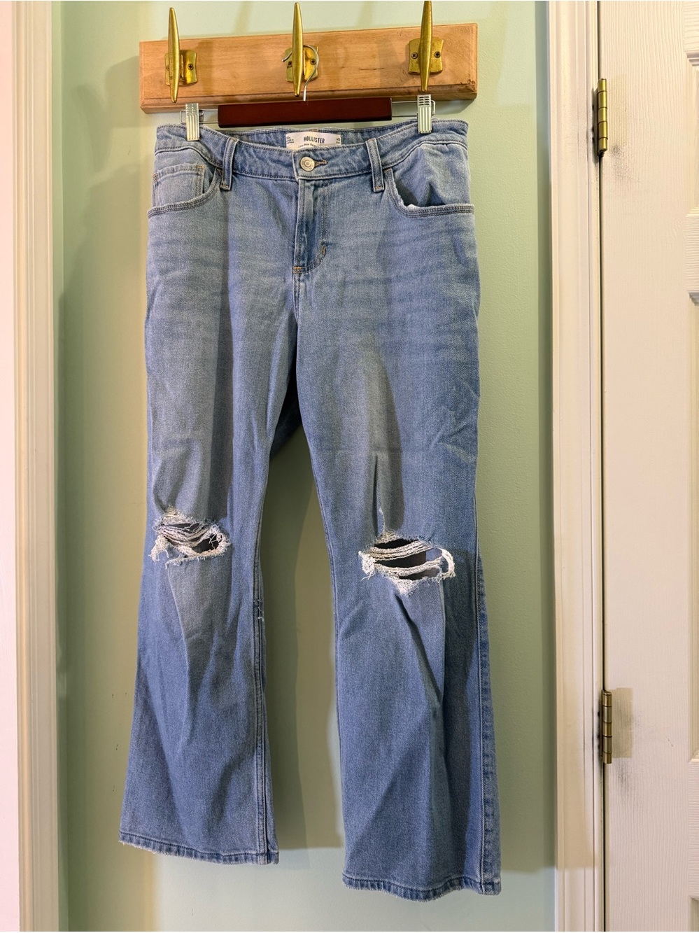Hollister Light Blue Distressed Lowrise & Flared Jeans